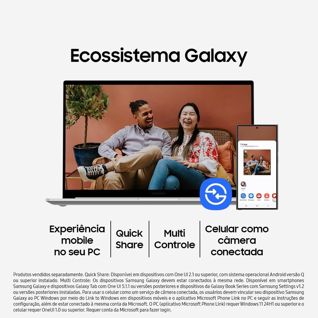 Samsung Galaxy Ecosystem showing mobile integration with Galaxy Book laptop and smartphone connectivity features.