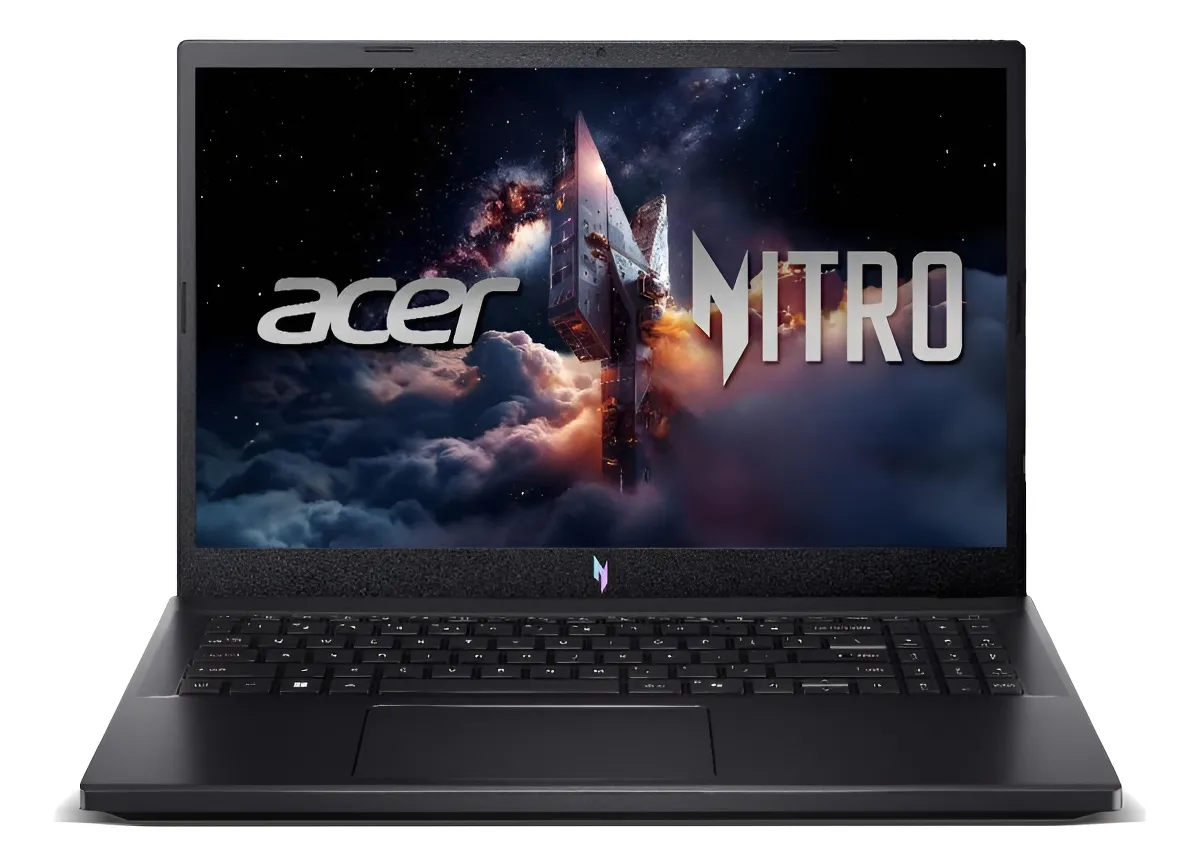Notebook Acer Nitro V15 aberto mostrando a tela com software